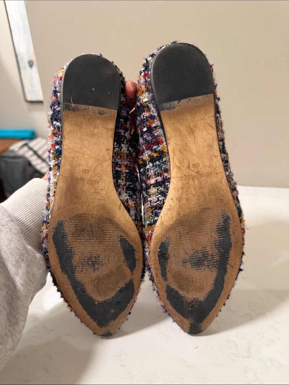 Nine West Multicolor Tweed Pointed Toe Flats with Black Trim - Picture 6 of 7